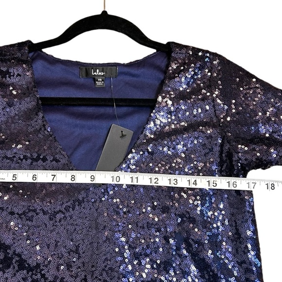 Lulu's Light Up The Night Navy Sequin V-Neck Shirt Dress- Size XS - Picture 13 of 13